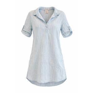 Philosophy Light Blue Tencel Tunic Top L Roll Tab Sleeve Popover Dress